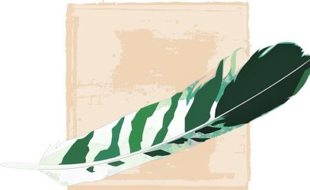 Feder grün mit Papier bearb. pixa